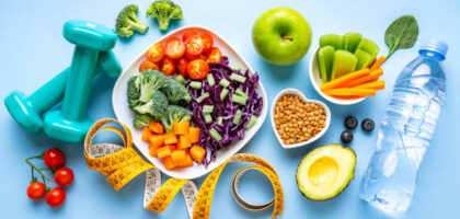 healthy eating and exercising concept.