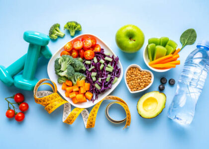 healthy eating and exercising concept.